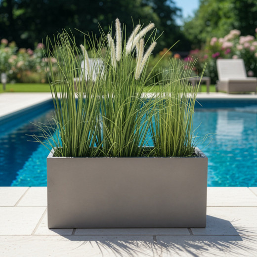 Bac à plantes rectangulaire en fibre de terre 80x37xH.37cm ciment - FiberPlants