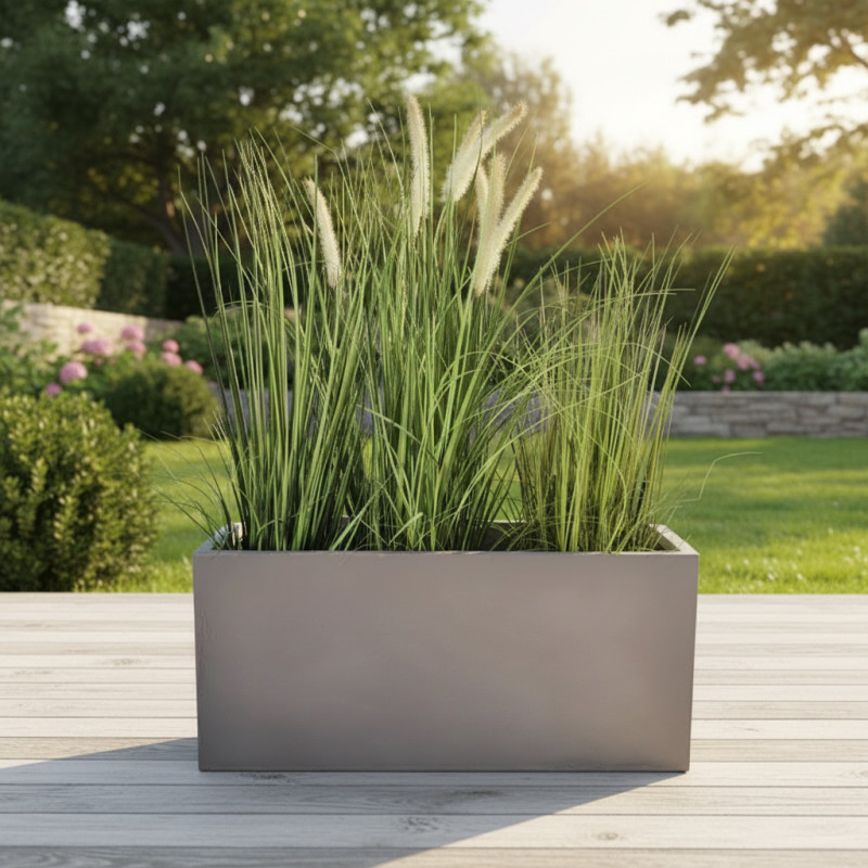 Bac à plantes rectangulaire en fibre de terre 100x45xH.45cm ciment - FiberPlants
