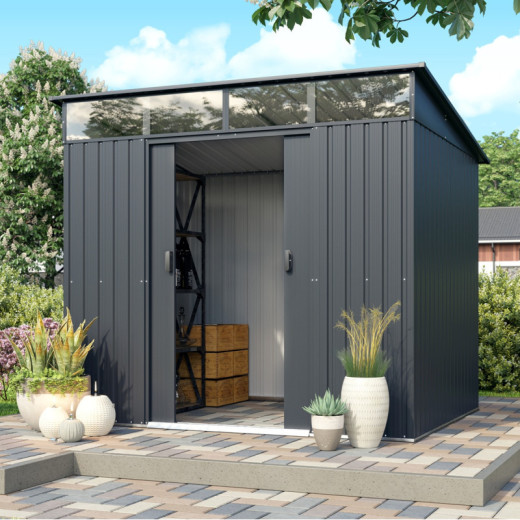 Abri de jardin 4,05m² en acier galvanisé gris anthracite Lübeck 86 - Vitavia