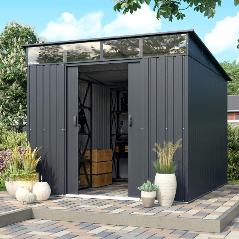 Abri de jardin 5,98m² en acier galvanisé gris anthracite Lübeck 89 - Vitavia