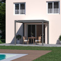 Pergola bioclimatique autoportante en alu anthracite et lames blanches blanc 3x3m Ombrea VS
