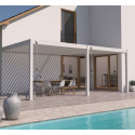 Pergola bioclimatique adossée en alu beige sable 3x6m Ombrea VS
