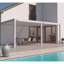 Pergola bioclimatique adossée en alu beige sable 3x6m Ombrea VS