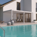 Pergola bioclimatique adossée en alu beige sable 3x6m Ombrea VS