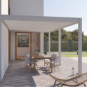 Pergola bioclimatique adossée en alu beige sable 3x6m Ombrea VS