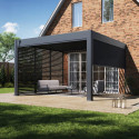 Pergola bioclimatique adossée en alu gris anthracite 4x4m Ombrea VS