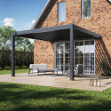 Pergola bioclimatique adossée en alu gris anthracite 4x4m Ombrea VS