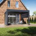 Pergola bioclimatique adossée en alu gris anthracite 4x4m Ombrea VS