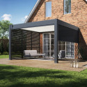 Pergola bioclimatique adossée en alu gris anthracite et lames blanches 4x4m Ombrea VS
