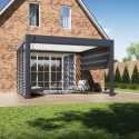 Pergola bioclimatique adossée en alu gris anthracite et lames blanches 4x4m Ombrea VS