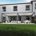 Pergola bioclimatique adossée en alu gris anthracite - lames blanches - 4x8m Ombrea VS