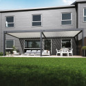 Pergola bioclimatique adossée en alu gris anthracite - lames blanches - 4x8m Ombrea VS