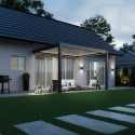 Pergola bioclimatique adossée en alu anthracite - lames blanches 3x4m - motorisée - ELMO Ombrea