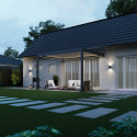 Pergola bioclimatique adossée en alu anthracite - lames blanches 3x4m - motorisée - ELMO Ombrea