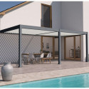 Pergola bioclimatique adossée en alu anthracite - lames blanches 3x6m - motorisée - ELMO Ombrea