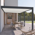 Pergola bioclimatique adossée en alu anthracite - lames blanches 3x6m - motorisée - ELMO Ombrea