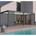 Pergola bioclimatique adossée en alu anthracite - lames blanches 3x6m - motorisée - ELMO Ombrea