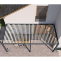 Pergola bioclimatique adossée en alu anthracite - lames blanches 3x6m - motorisée - ELMO Ombrea