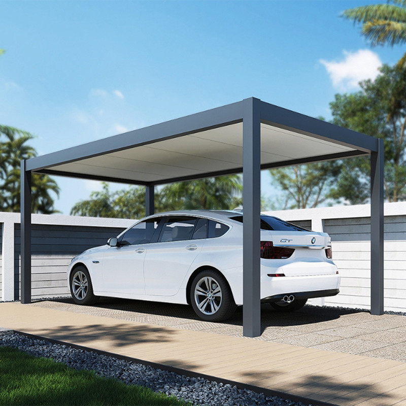 Carport simple 15m² en aluminium anthracite et toit en acier - Ombrea	