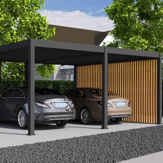 Carport double 30m² en aluminium anthracite et toit en acier - Ombrea