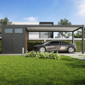 Carport simple 15m² en aluminium anthracite et toit en acier avec abri de 6m² - Ombrea