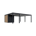 Carport double 30m² en aluminium anthracite et toit en acier avec abri de 6m² - Ombrea