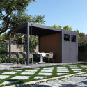 Pergola bioclimatique autoportante en alu anthracite 3x3m + abri 6m² - Ombrea VS