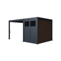 Pergola bioclimatique autoportante en alu anthracite 3x3m + abri 6m² - Ombrea VS