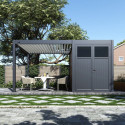 Pergola bioclimatique autoportante en alu anthracite - lames blanches - 3x3m + abri 6m² - Ombrea VS
