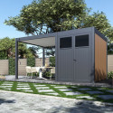 Pergola bioclimatique autoportante en alu anthracite - lames blanches - 3x3m + abri 6m² - Ombrea VS