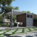 Pergola bioclimatique autoportante en alu anthracite - lames blanches - 3x3m + abri 6m² - Ombrea VS