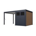 Pergola bioclimatique autoportante en alu anthracite - lames blanches - 3x3m + abri 6m² - Ombrea VS