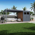 Pergola bioclimatique autoportante en alu anthracite 3x4m + abri 6m² - Ombrea VS