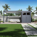 Pergola bioclimatique autoportante en alu anthracite - lames blanches - 3x4m + abri 6m² - Ombrea VS