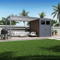 Pergola bioclimatique autoportante en alu anthracite - lames blanches - 3x4m + abri 6m² - Ombrea VS