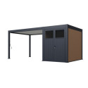 Pergola bioclimatique autoportante en alu anthracite - lames blanches - 3x4m + abri 6m² - Ombrea VS
