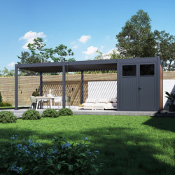 Pergola bioclimatique autoportante en alu anthracite 3x6m + abri 6m² - Ombrea VS