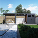 Pergola bioclimatique autoportante en alu anthracite 3x6m + abri 6m² - Ombrea VS