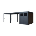 Pergola bioclimatique autoportante en alu anthracite 3x6m + abri 6m² - Ombrea VS