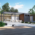 Pergola bioclimatique autoportante en alu anthracite - lames blanches - 3x6m + abri 6m² - Ombrea VS