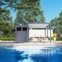 Pergola bioclimatique autoportante en alu anthracite - lames blanches - 3x6m + abri 6m² - Ombrea VS