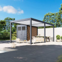 Pergola bioclimatique autoportante en alu anthracite - lames blanches - 3x6m + abri 6m² - Ombrea VS