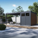 Pergola bioclimatique autoportante en alu anthracite 4x4m + abri 8m² - Ombrea VS
