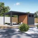Pergola bioclimatique autoportante en alu anthracite 4x4m + abri 8m² - Ombrea VS
