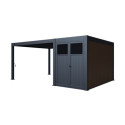Pergola bioclimatique autoportante en alu anthracite 4x4m + abri 8m² - Ombrea VS
