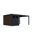 Pergola bioclimatique autoportante en alu anthracite 4x4m + abri 8m² - Ombrea VS