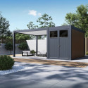 Pergola bioclimatique autoportante en alu anthracite - lames blanches - 4x4m + abri 8m² - Ombrea VS