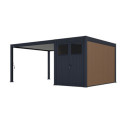 Pergola bioclimatique autoportante en alu anthracite - lames blanches - 4x4m + abri 8m² - Ombrea VS