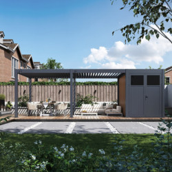 Pergola bioclimatique autoportante en alu anthracite 4x6m + abri 8m² - Ombrea VS