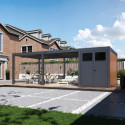Pergola bioclimatique autoportante en alu anthracite 4x6m + abri 8m² - Ombrea VS